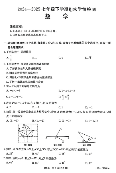 河南省新乡市延津县2024-2025学年七年级下学期期末数学试题 河南省新乡市延津县2024-2025学年七年级下学期期末数学试题
