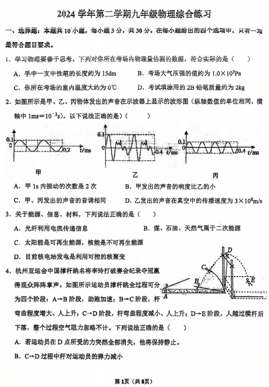 2025年广东省广州市天河区广州市骏景中学中考三模物理试题